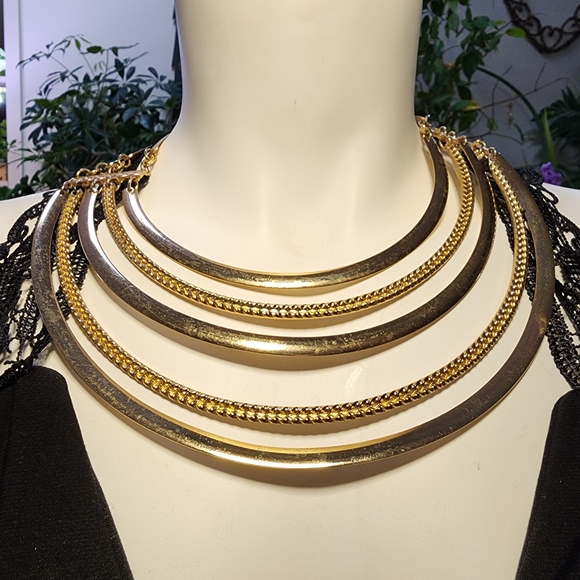 Napier Jewelry - Signed Napier Gold Toned Choker Collar Necklace Egyptian Inspired